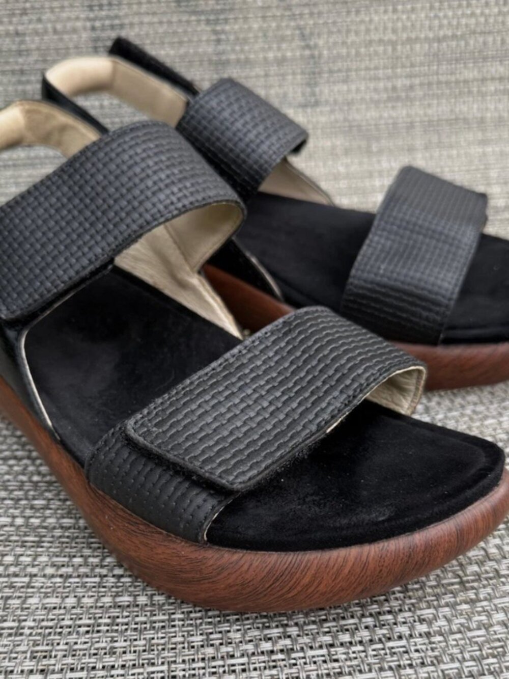 Alegria Bailee Rocker Sandals Woven Noir Black Leather Wood Grain Comfort EU 41 - Picture 9 of 12